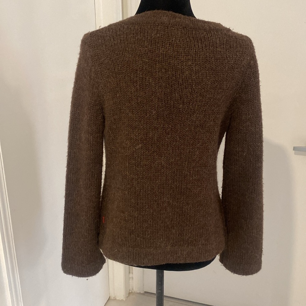 Jackpot wool blend button down Brown cardigan w large floral print Size Small - Picture 8 of 16